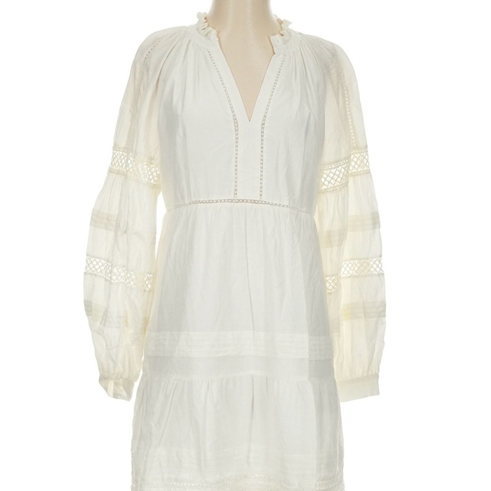 Marie Oliver Sheridan Ivory Lace-Trim V-Neck Mini Dress SZ S